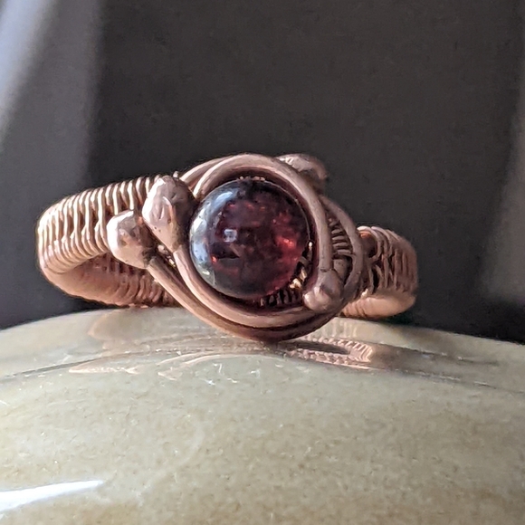 Handmade Garnet Ring Copper Wrapped Gemstone Unique Artistic Designer Jewelry - Picture 4 of 16